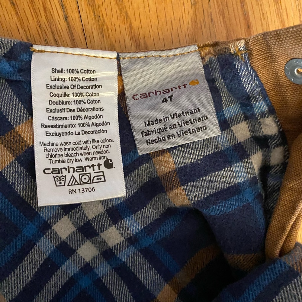 Carhartt toddler 4t canvas bib overall flannel lined